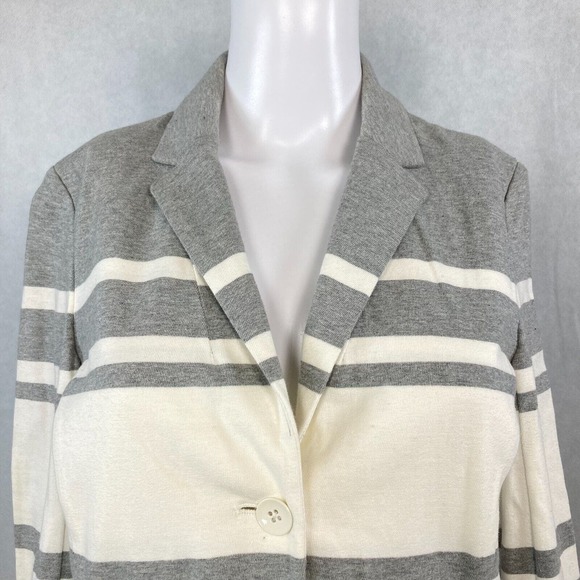 Gap Jacket Womens Sz 0 Heather Gray White Stripe Cotton Knit Stretch‎ - Picture 4 of 8